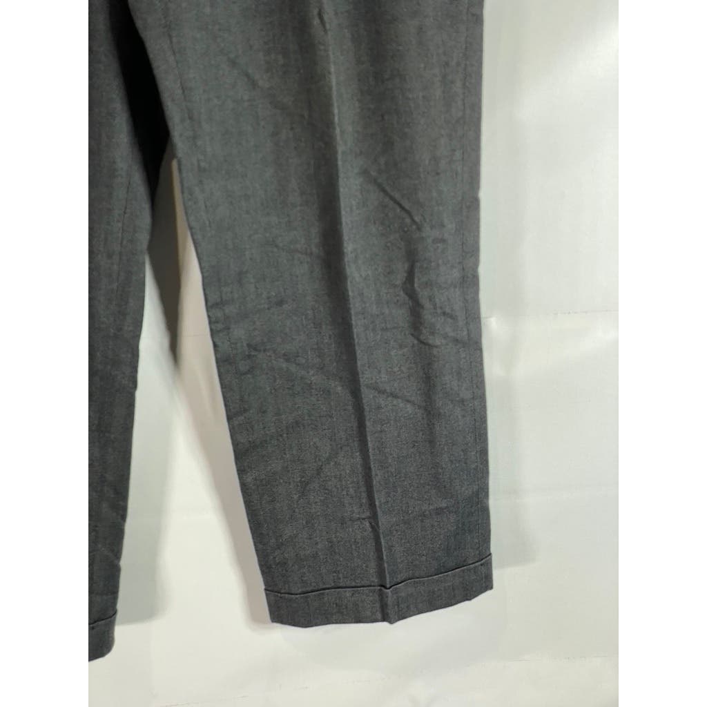 PAUL FREDRICK Men's Gray/Black Stretch Classic-Fit Pleated Cuffed-Hem Pant SZ 35