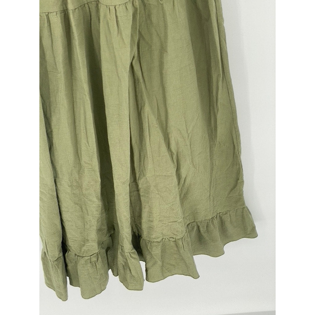 UNBRANDED Women’s Army Green High-Neck Long Sleeve Prairie Maxi Dress SZ XL