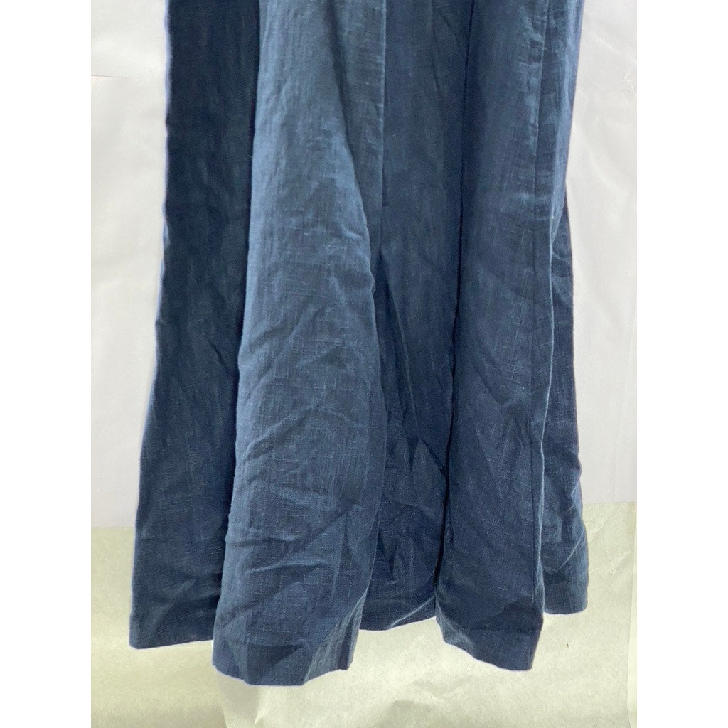 STAUD Women's Navy Linen-Blend Half-Button Wide-Leg Short Sleeve Jumpsuit SZ 2