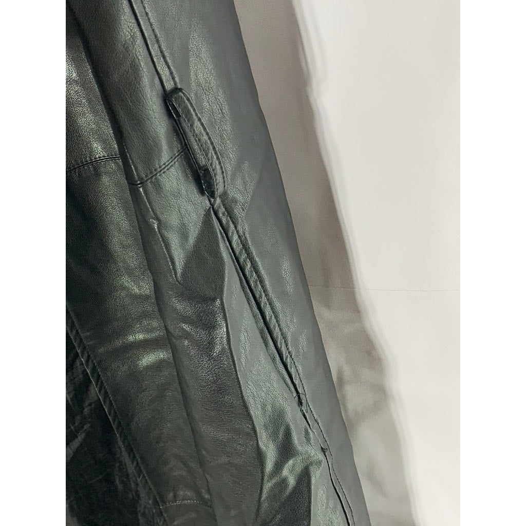 MOTEL Women's Black Faux-Leather Matrix Long Open Front Trench Coat SZ XS