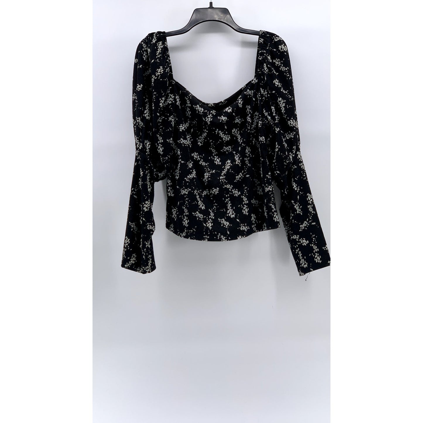 ANTHROPOLOGIE Women's Black-Beige Printed Sweetheart Long Sleeve Top SZ XL