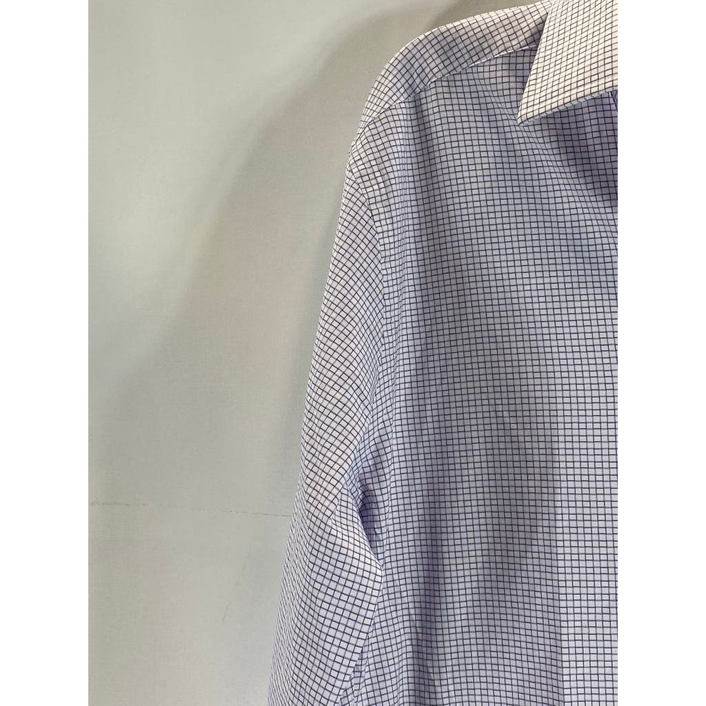 DAVID DONAHUE Men's White/Purple Mini Square Button-Up Long Sleeve Shirt SZ XL