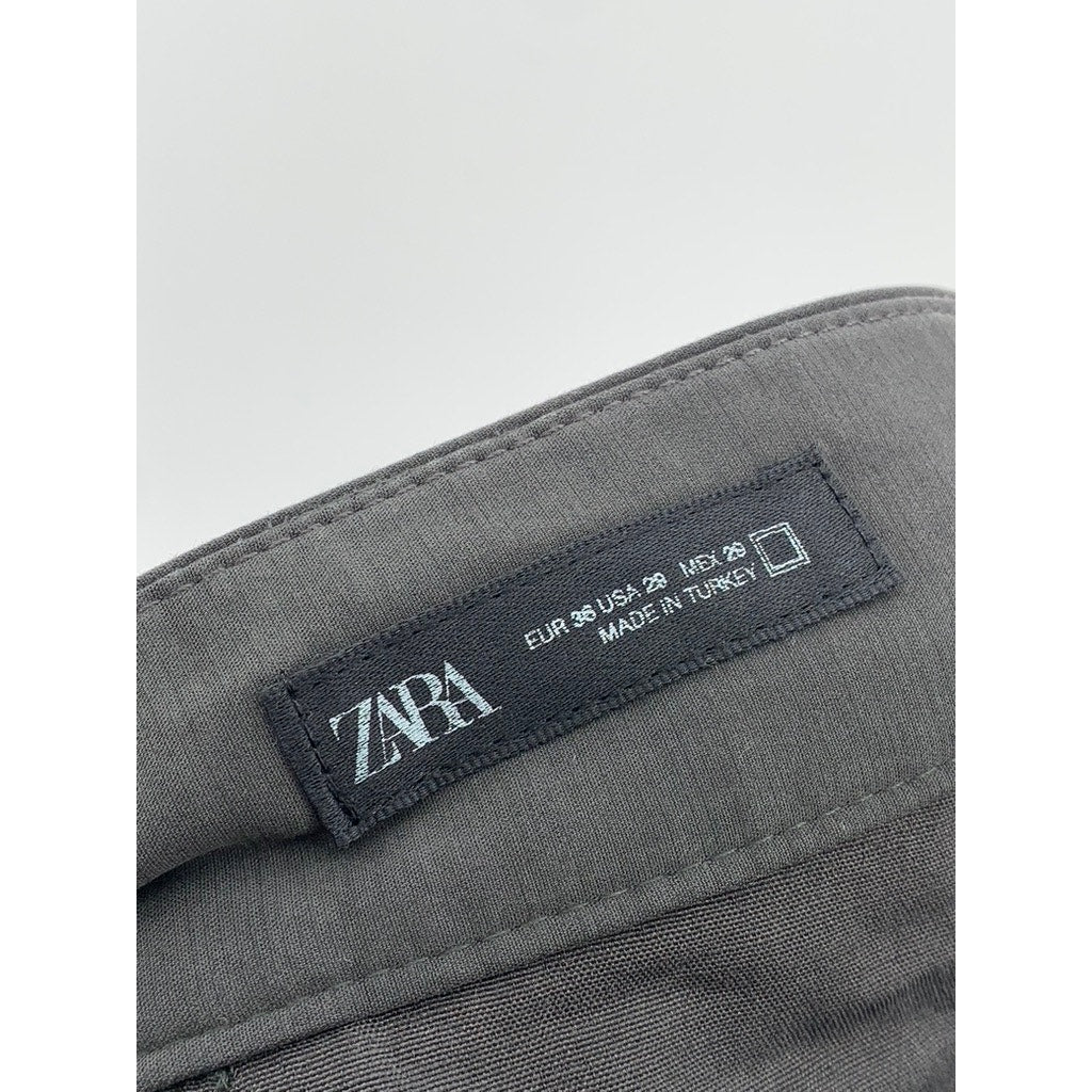 ZARA Men's Charcoal Gray Pleated Straight-Leg Regular-Fit Belted Pants SZ 29