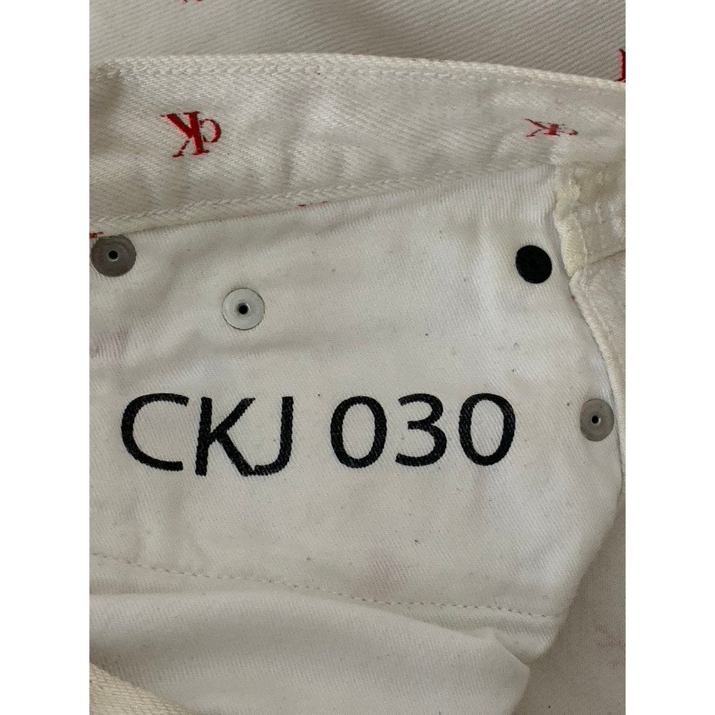 CALVIN KLEIN JEANS Women's White/Red Monogram High-Rise Straight-Leg Pants SZ 28