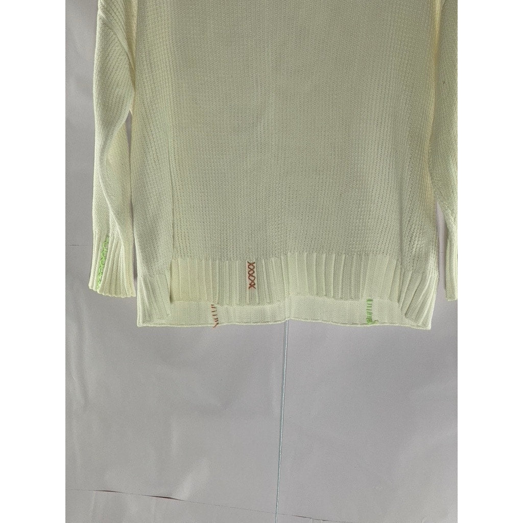 LOFT Women's White Knit Crewneck Elliptical Hem Pullover Sweater SZ XL
