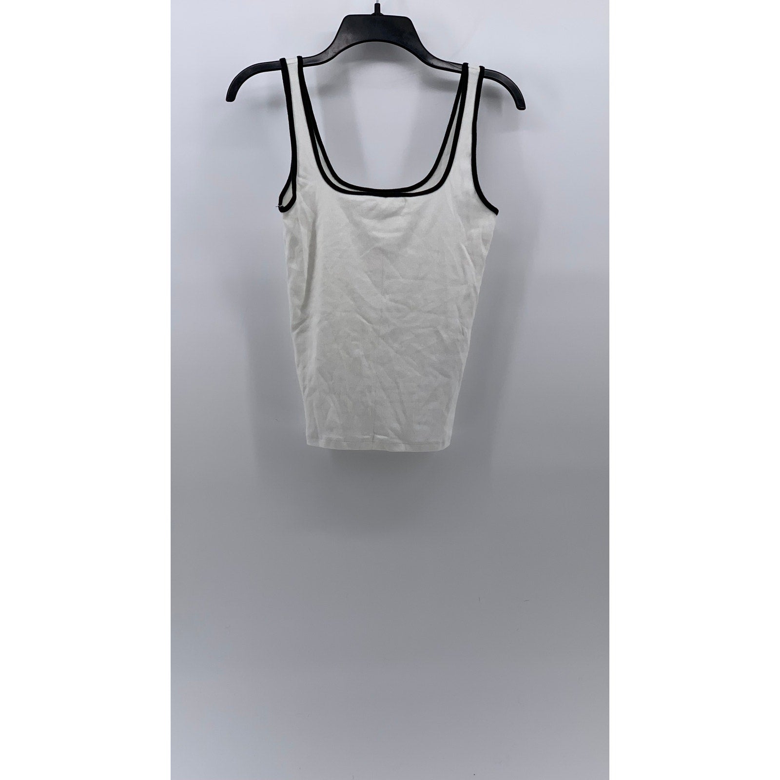 ABERCROMBIE & FITCH Women's White-Black Scoop-Neck Ribbed Essential Tank Top SZS