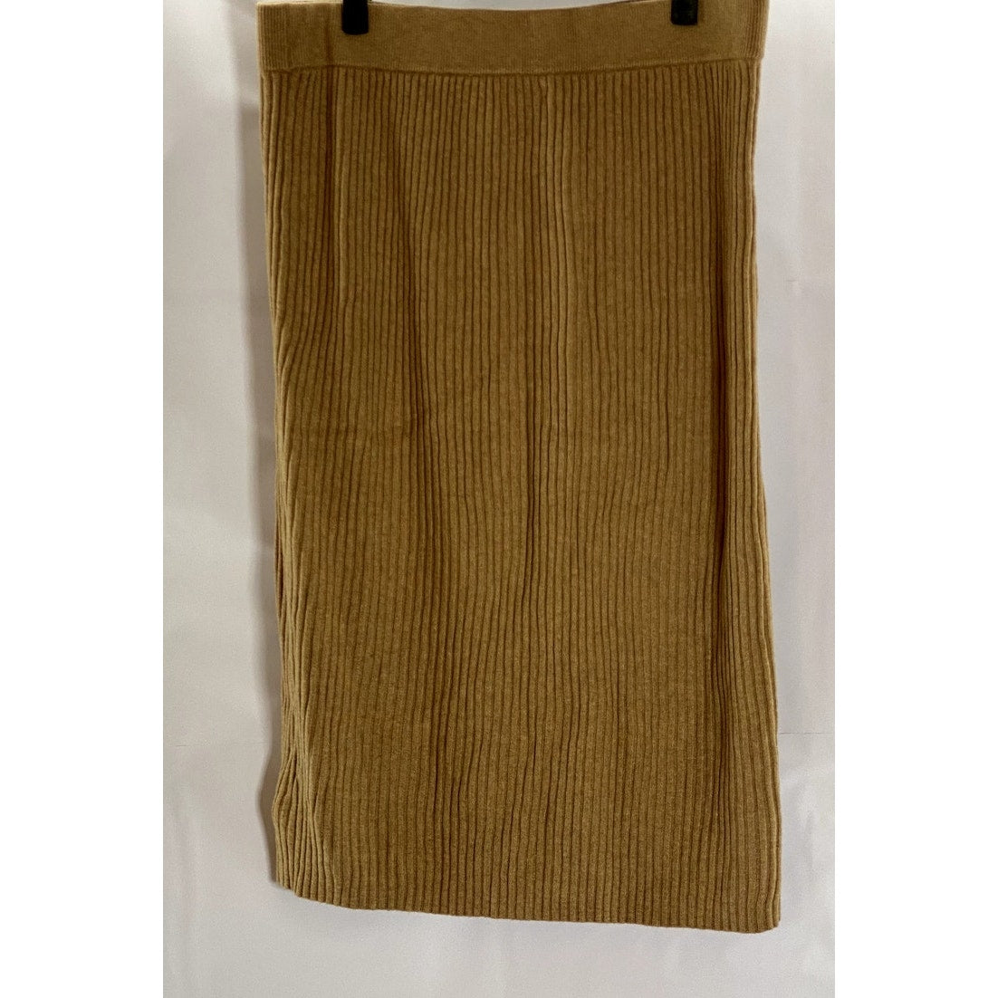 GAP Women's Camel Heather Cash Like Cotton Ribbed Knee Length Sweater Skirt SZ L