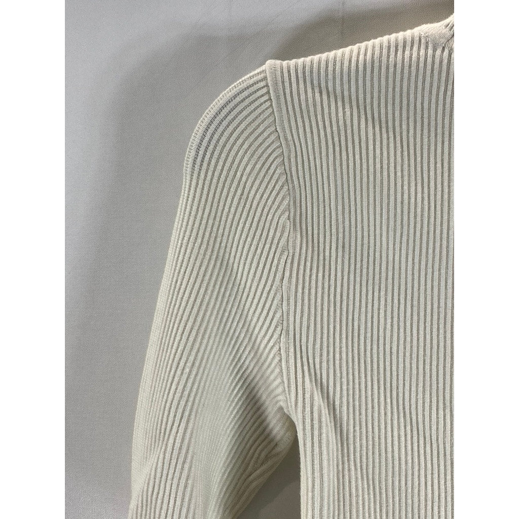 ABERCROMBIE & FITCH Women's Beige Crewneck Long Sleeve Ribbed Top SZ S