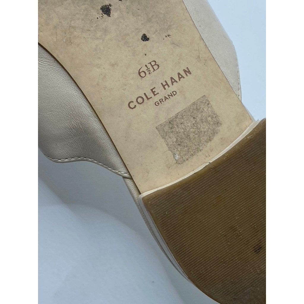 COLE HAAN Women’s Beige Leather Snake-Skin Embossed Slip-On Mule Shoes SZ 6.5