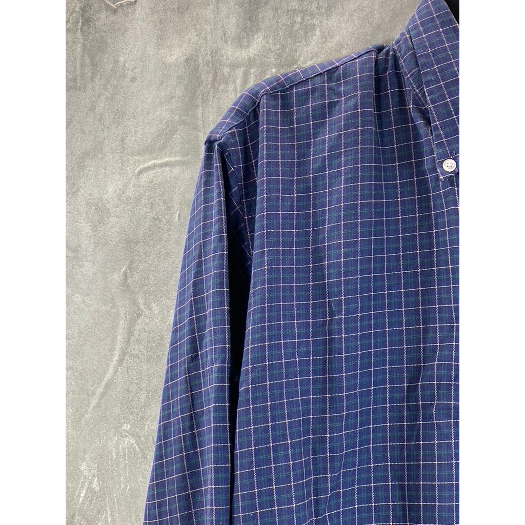 L.L. BEAN Men's Navy Mini Check Button-Up Long Sleeve Dress Shirt SZ 17.5/34