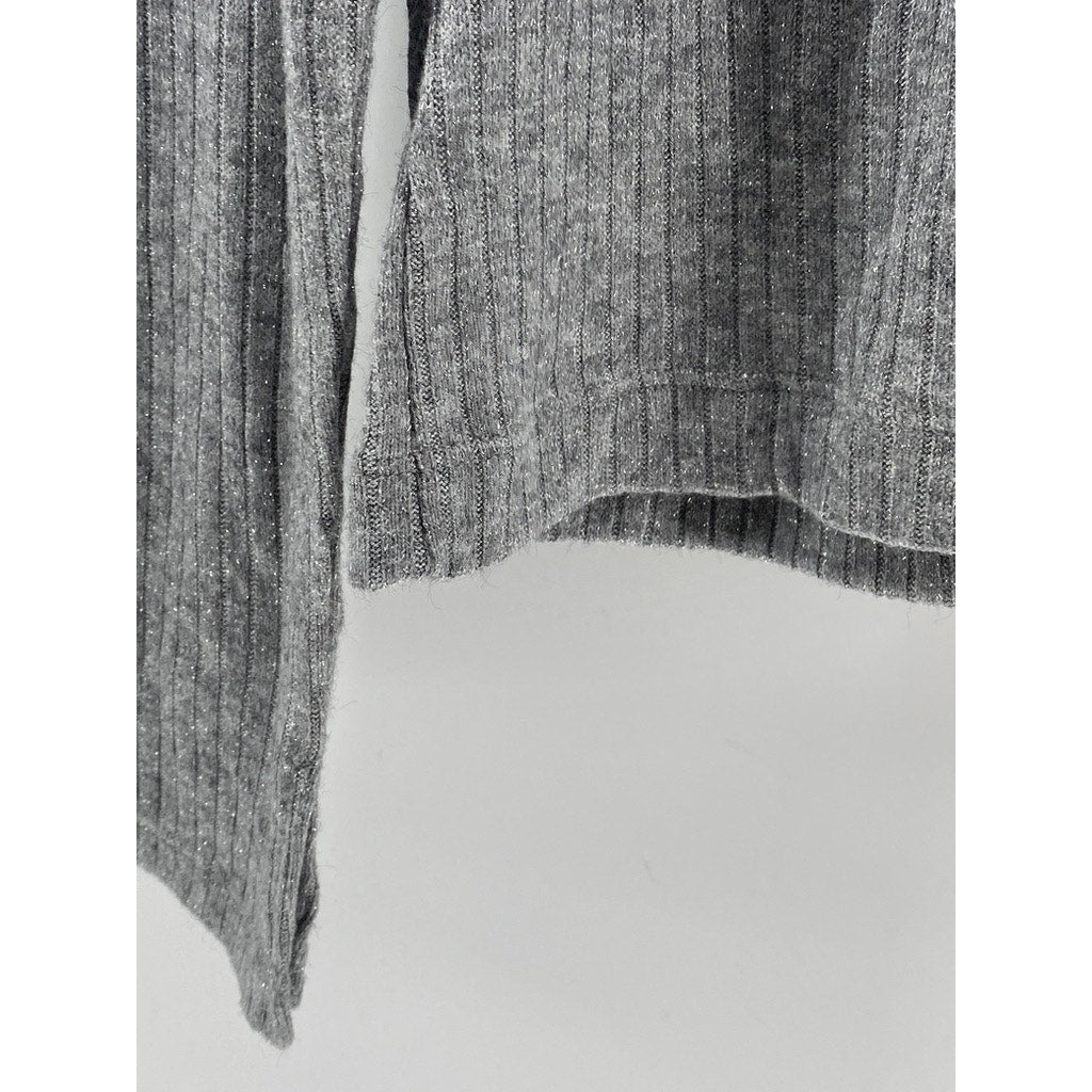 AERIE Women’s Heather Gray Ribbed Long Sleeve Button-Up Top SZ L