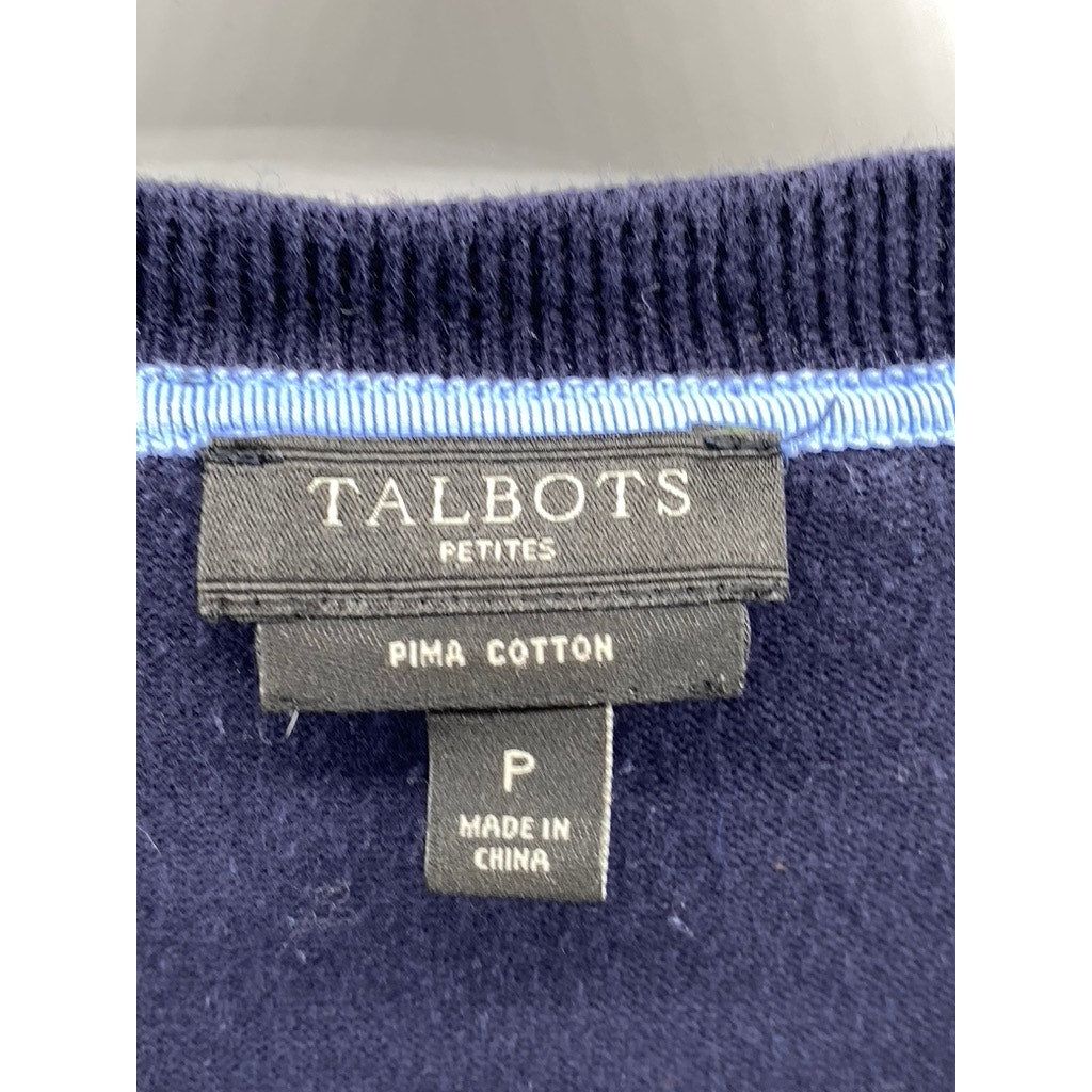 TALBOTS Women's Petite Navy Button-Up Long Sleeve Pima Cotton Cardigan SZ P(XS)