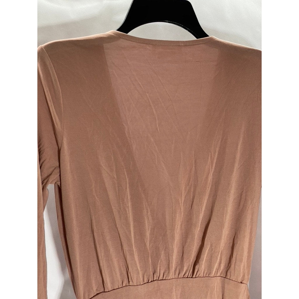 LOVERS AND FRIENDS Women's Salmon Pink V-Neck Long Sleeve Wrap Mini Dress SZ XS