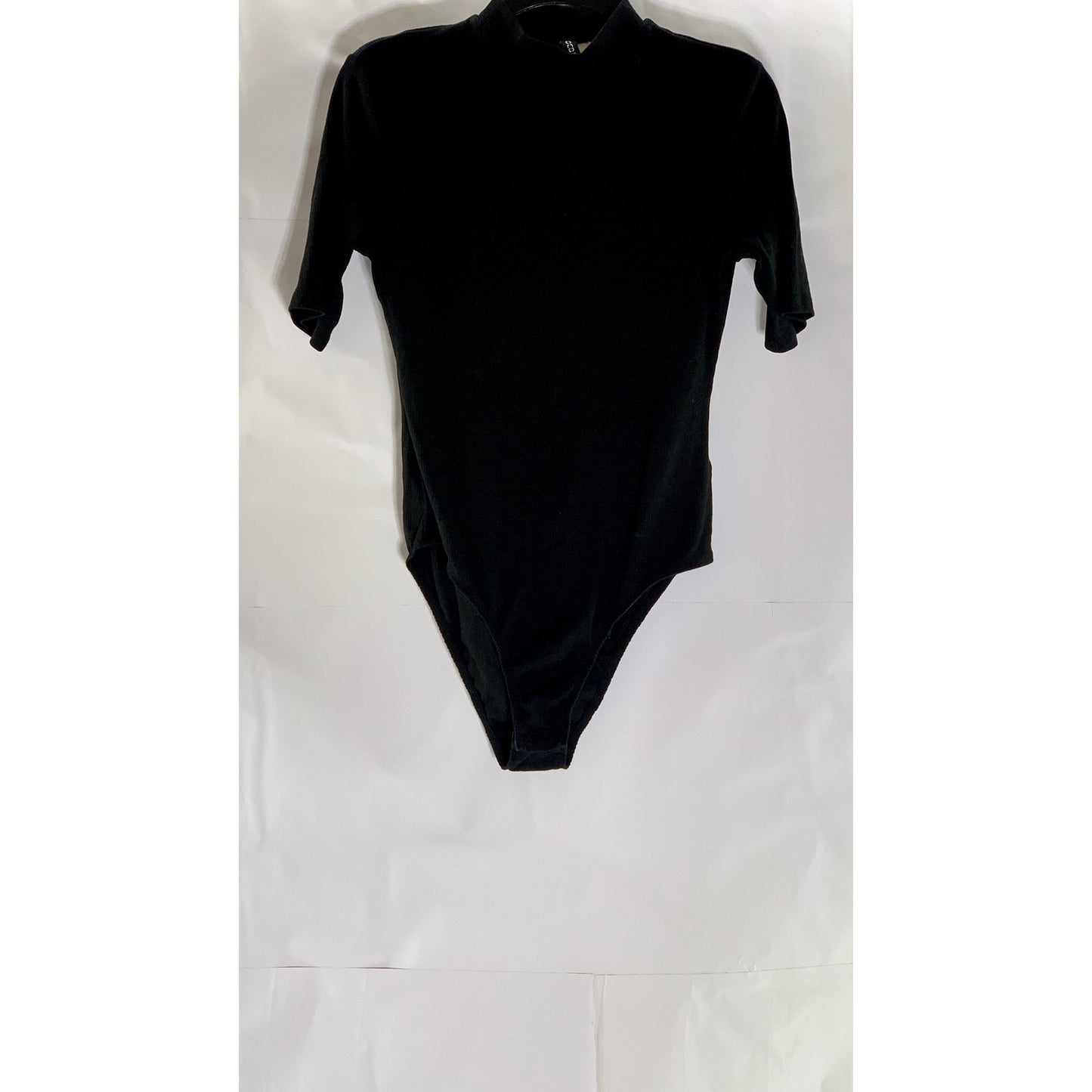 DIVIDED By H&M Women's Black Ribbed Mock-Neck Short Sleeve Bodysuit SZ L