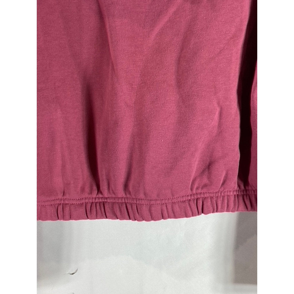 PUMA Women's Pink Logo Half Zip Cropped Dropped Shoulder Pullover Hoodie SZ M
