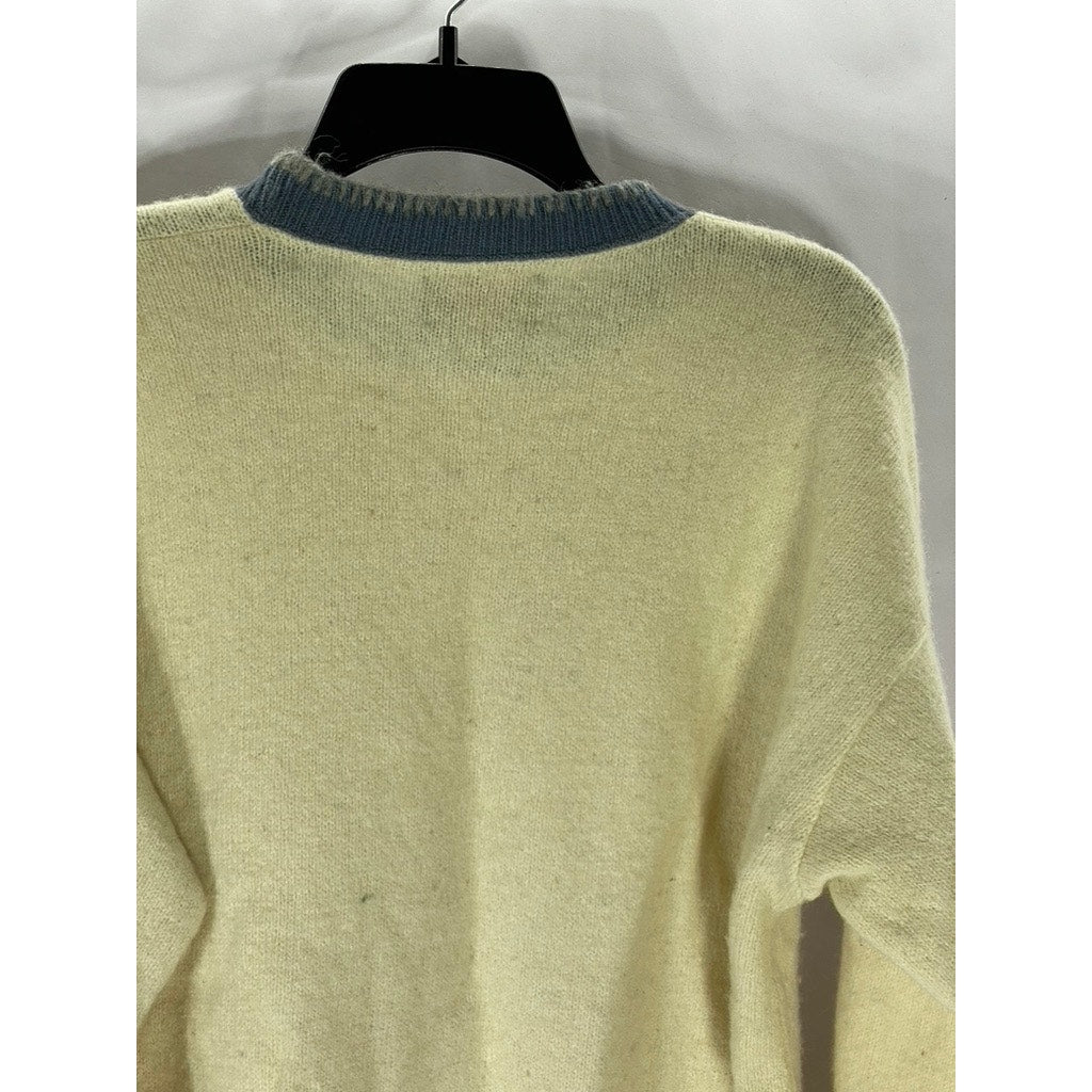 ALPS Women’s Beige-Blue Crewneck Wool-Blend Pullover Sweater SZ L