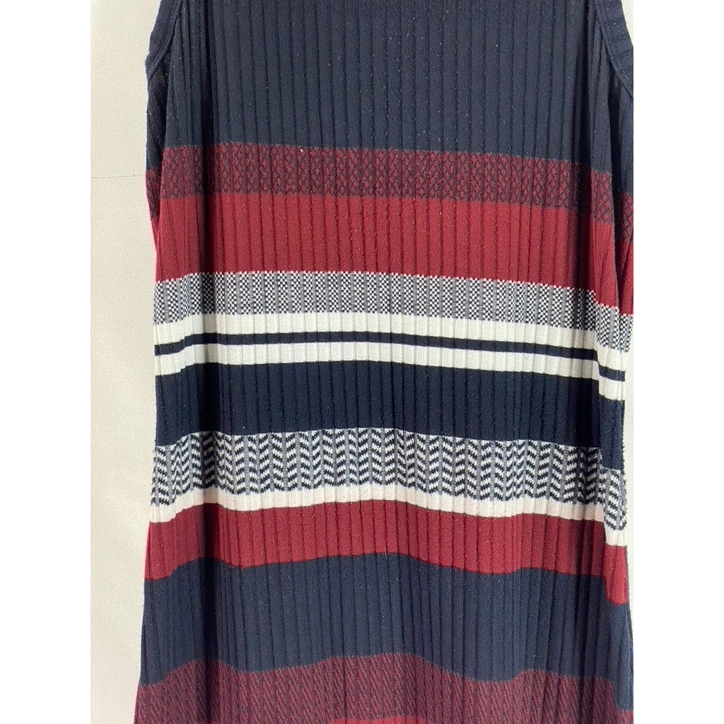 SUPERDRY Women's Navy/Red Striped Crewneck Sleeveless Fitted Midi Dress SZ 12