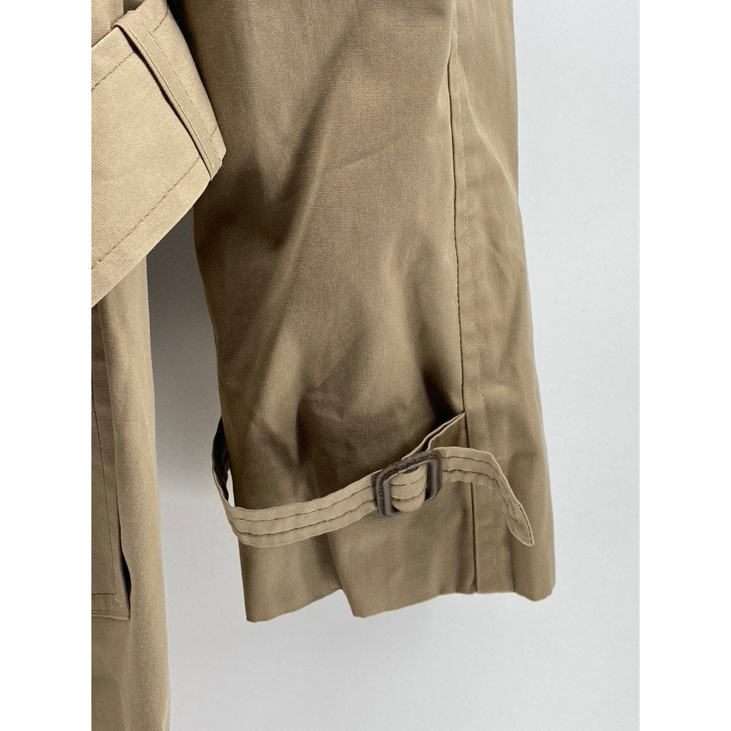 UNBRANDED Men's Tan Button-Up Long Sleeve Notch Collar Belted Trench Coat SZ L