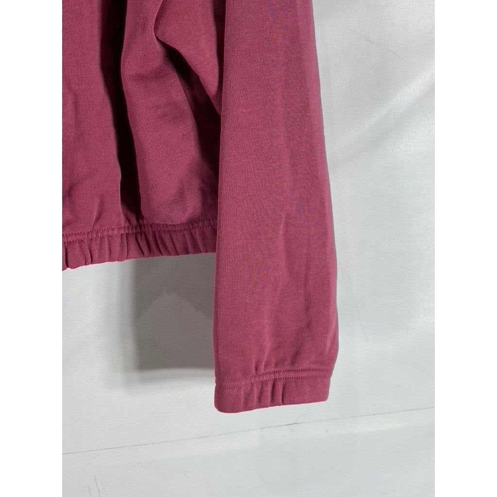 PUMA Women's Pink Logo Half Zip Cropped Dropped Shoulder Pullover Hoodie SZ M