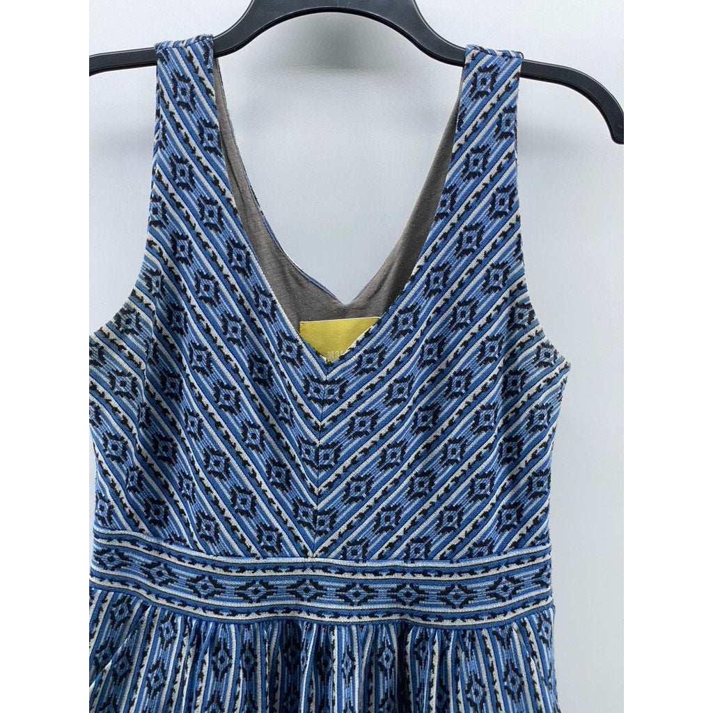 MAEVE By Anthropologie Women's Blue Printed V-Neck Sleeveless A-Line Dress SZ 10