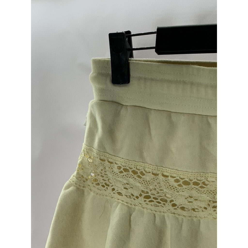 OUT FROM UNDER Women's Off-White Lace-Trim Drawstring Pull-On Mini Skort SZ S