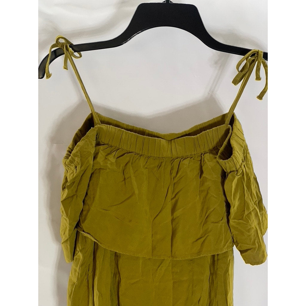 H&M Women's Olive Green Ruffle Off-The-Shoulder Tie-Strap A-Line Mini Dress SZ 6