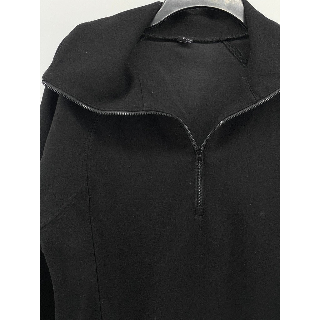 ANRABEES Women's Black Solid Half-Zip Long Sleeve Soft Lounge Sweater Top SZ S
