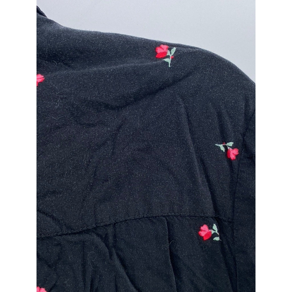 COTTON:ON Black Women's Mini Rose Print Button-Up Long Sleeve Top SZ S
