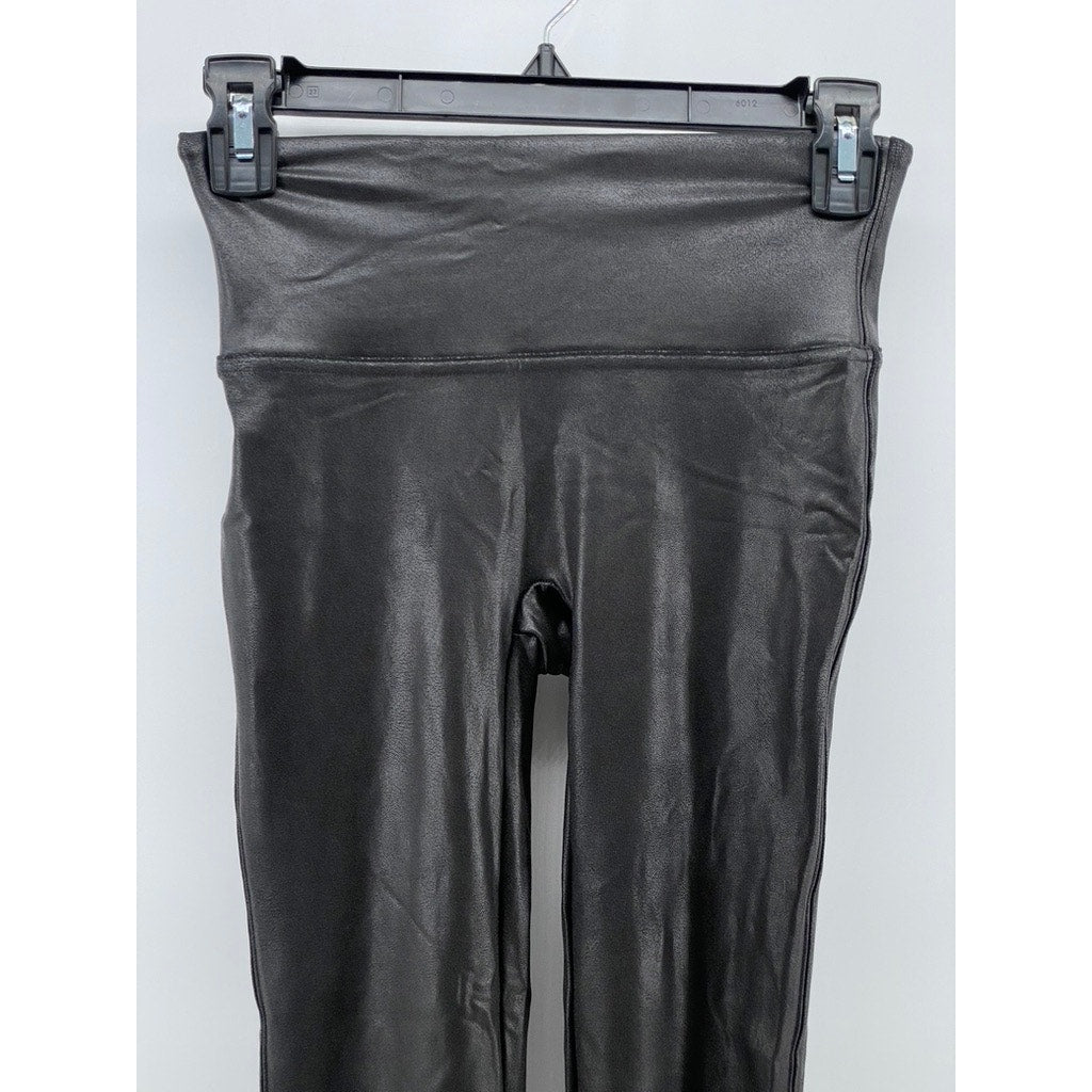 SPANX BY SARA BLAKELY Women's Black Faux Leather Pull-On Ankle Leggings SZ S