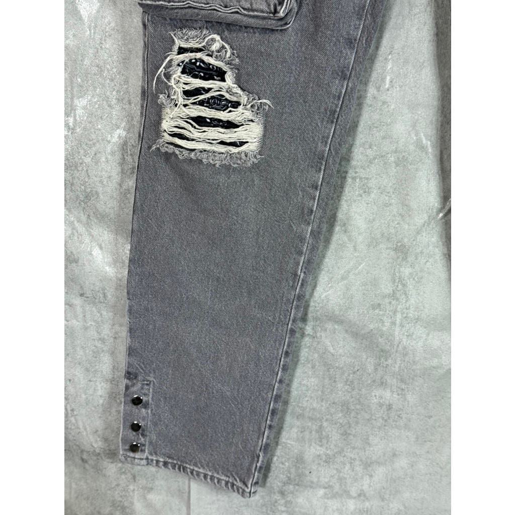 MAN BOOHOOMAN Men's Grey Skinny Stretch Distressed Smoked Popper Hem Cargo Jean