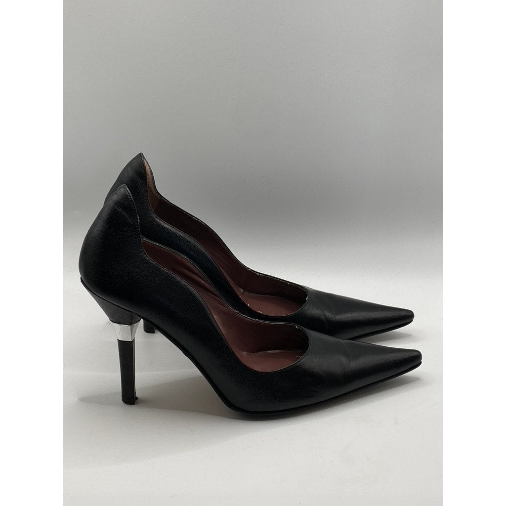 STEVEN BY STEVEN MADDEN Women's Black Leather Pointed-Toe Stiletto Pumps SZ 7.5