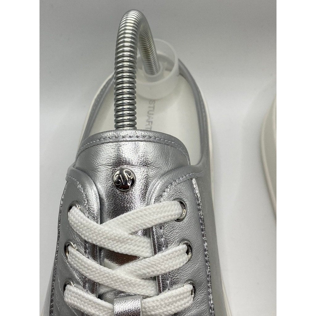 STUART WEITZMAN Women's Silver Skater Slip-On Flatform Mule Sneakers SZ 9.5