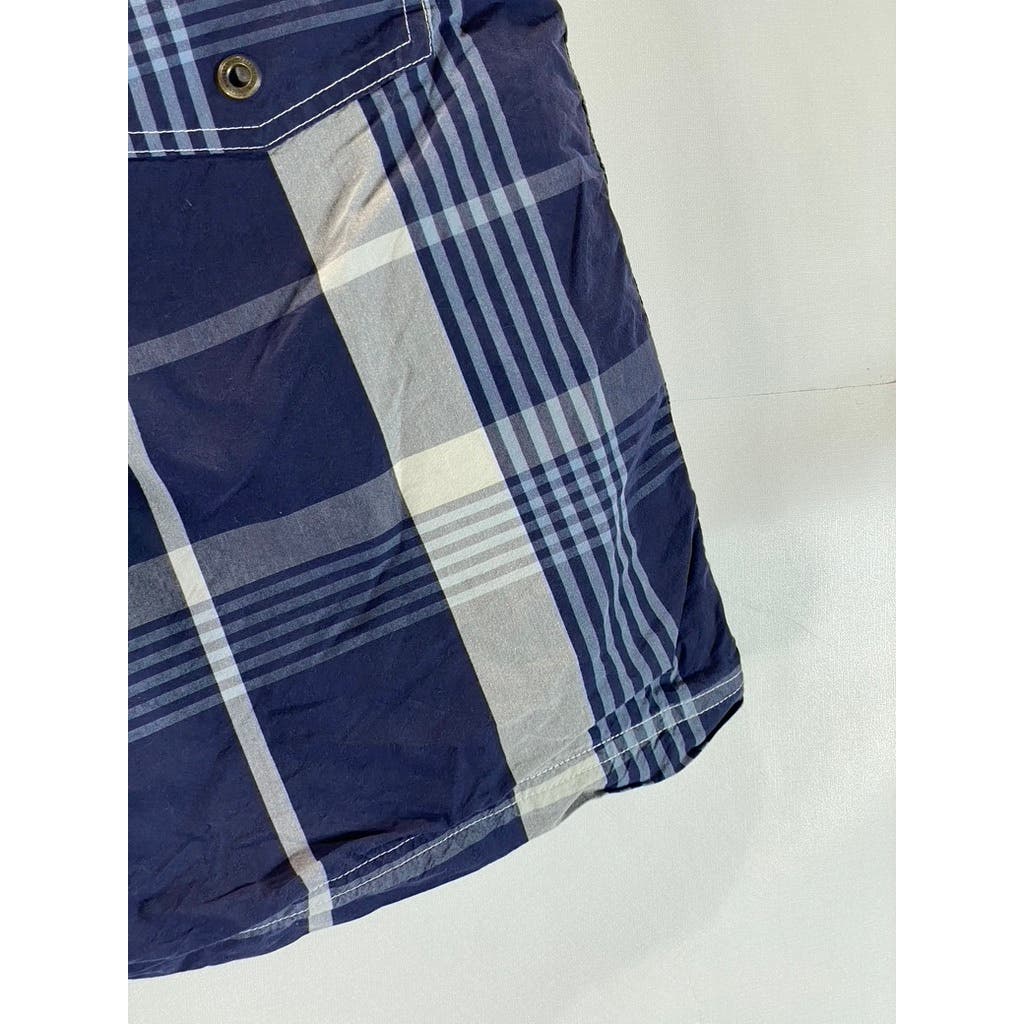 J.CREW Men's Blue Plaid Pull-On Original Long Board Swim Shorts SZ 33