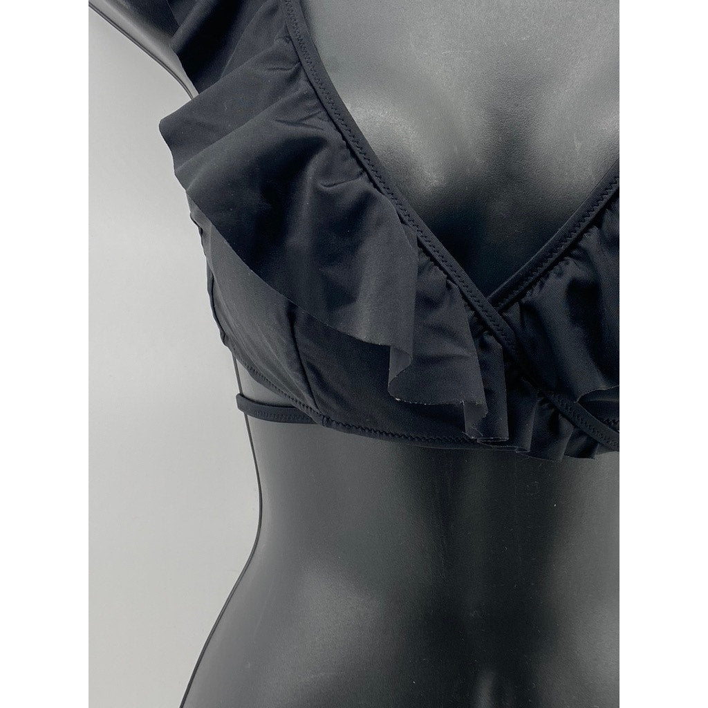 AERIE Women's Black Ruffle Wrap V-Neck Bikini Top SZ M
