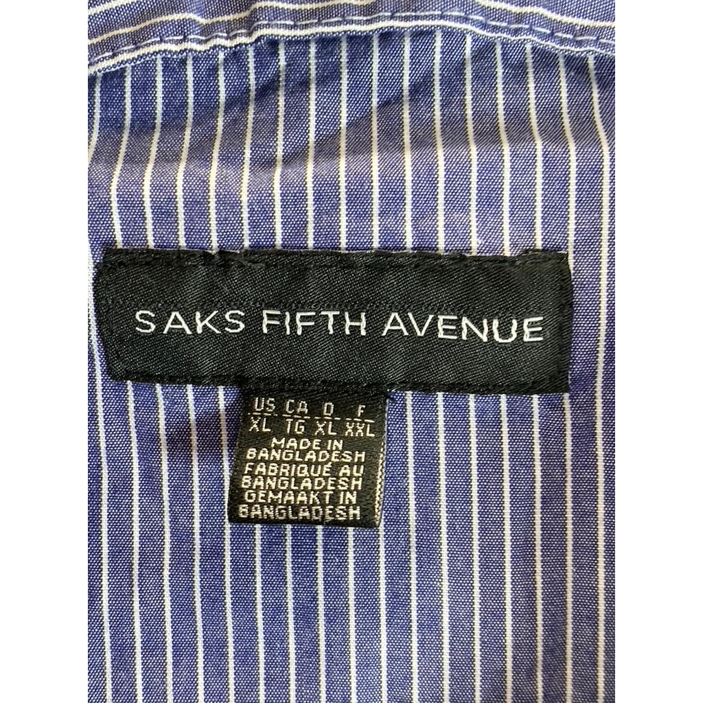 SAKS FIFTH AVENUE Men's Blue/White Striped Button-Up Long Sleeve Shirt SZ XL