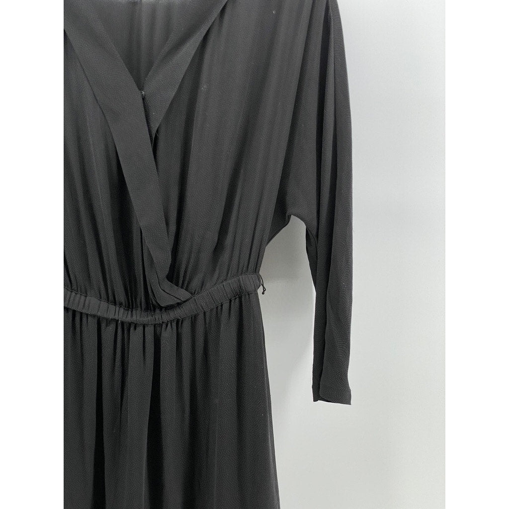 LE TEMPS DE CERISES Women's Black V-Neck Long Sleeve Elastic-Waist Dress SZ S