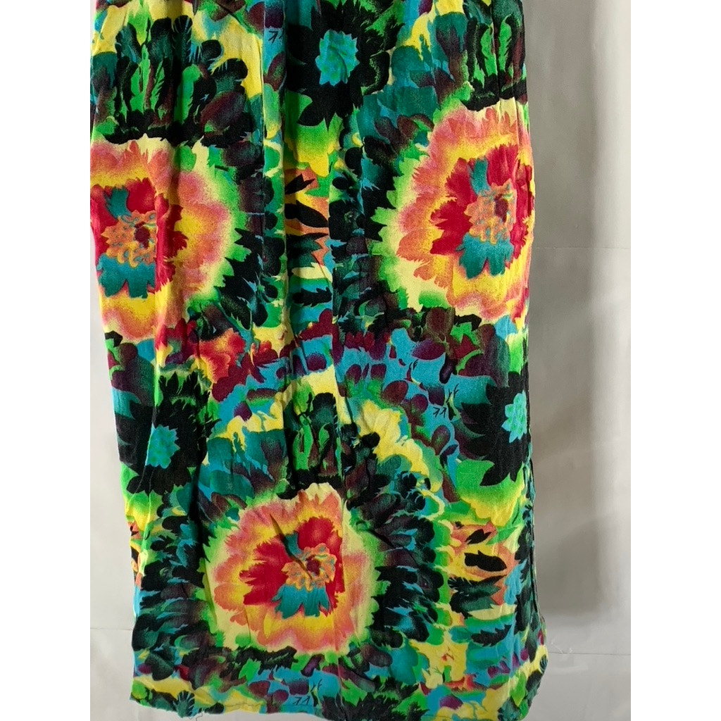 UNBRANDED Women's Green Multicolor Tie-Dye Print Smocked Ruffle Sleeve Dress SZS