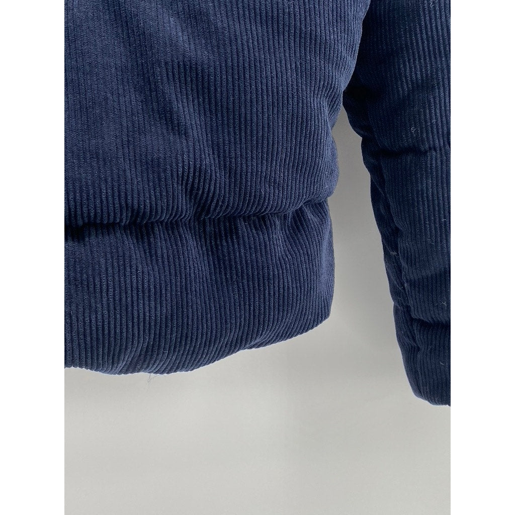 AMBIANCE OUTWEAR Women's Navy Blue Corduroy Stand Collar Puffer Jacket SZ S