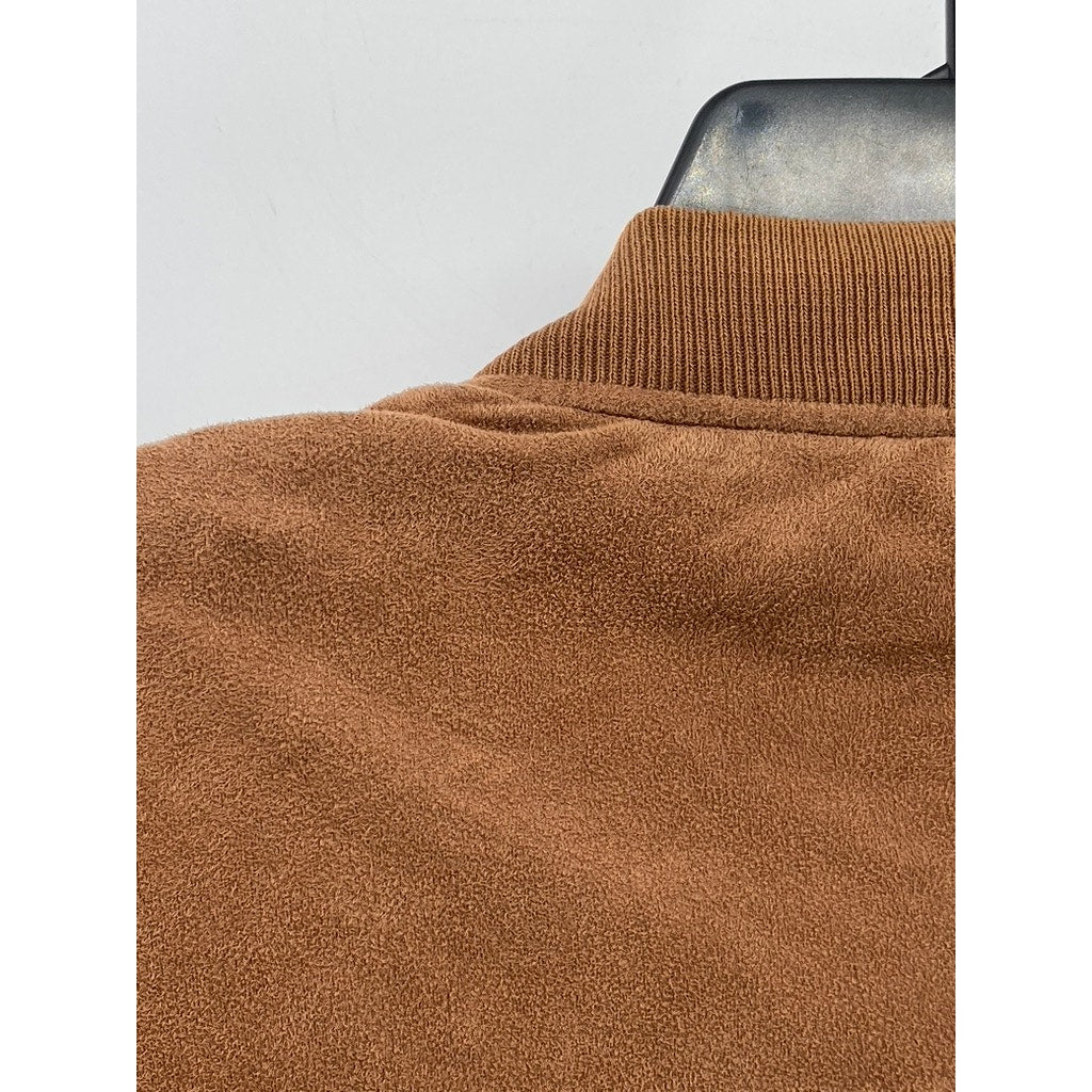 PULL & BEAR Men's Tan Faux Suede Zip-Up Long Sleeve Bomber Jacket SZ M