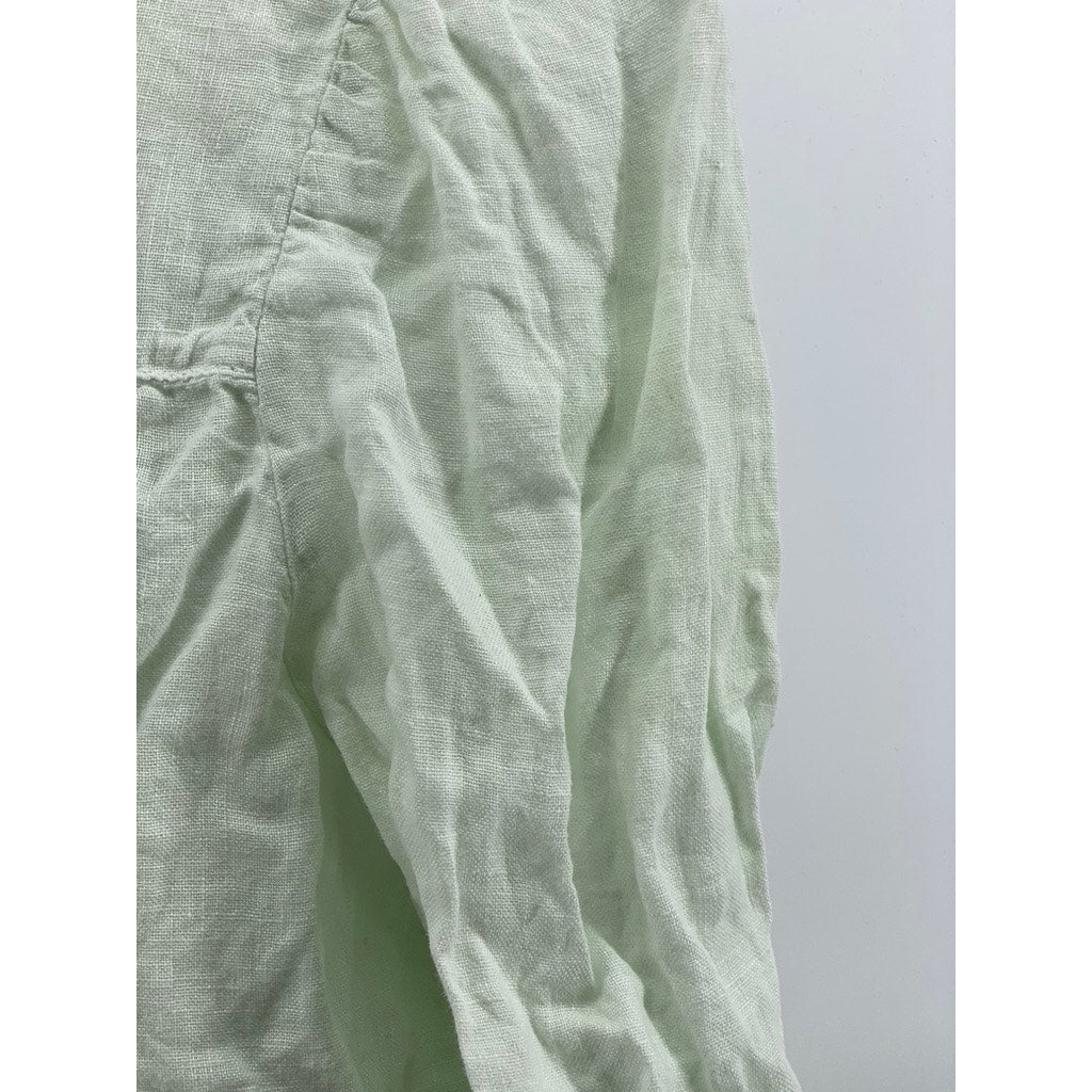 ZARA Women's Light Green Linen Keyhole Tie-Neck Long Sleeve Top SZ XS