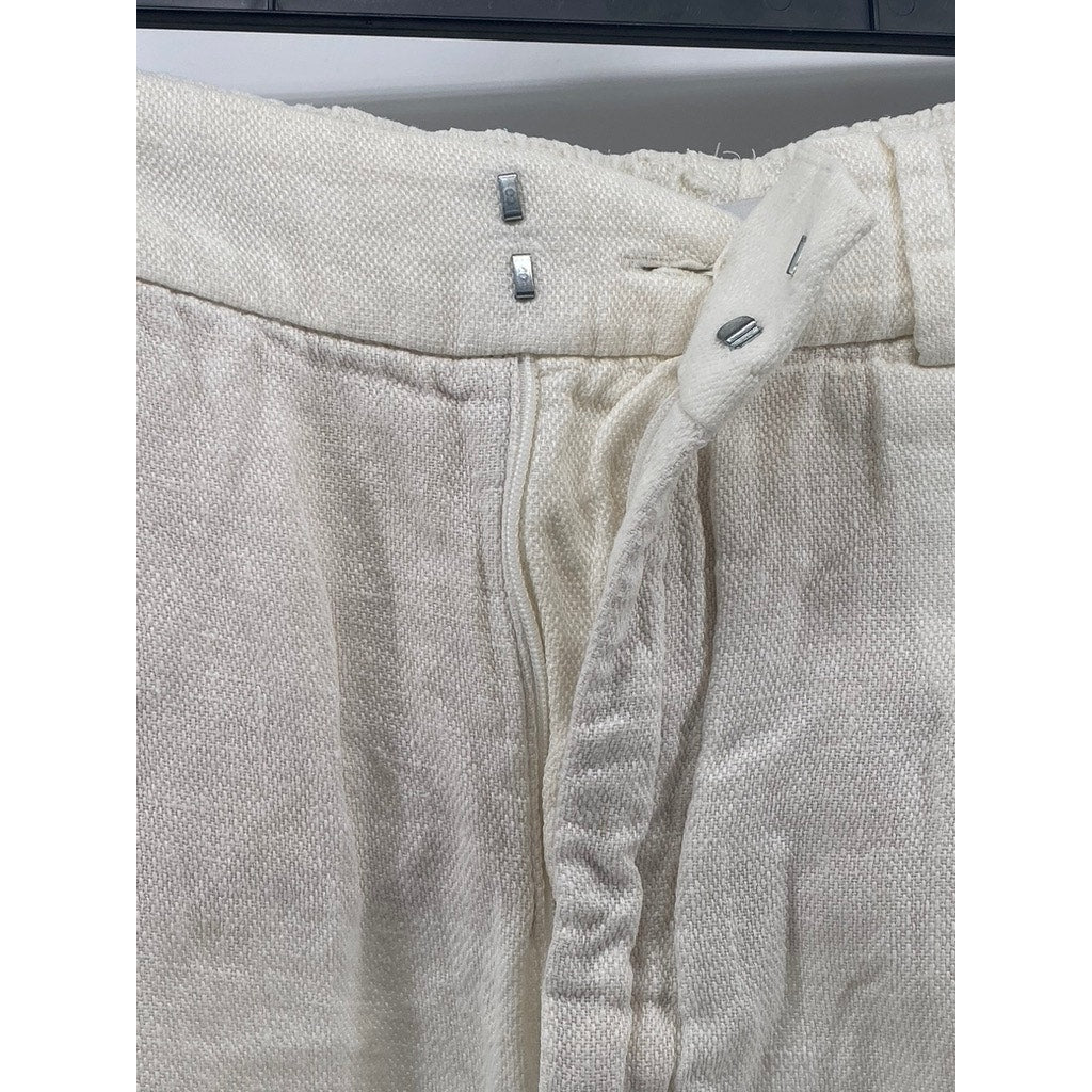 ZARA Women's White Linen Straight-Leg Relaxed-Fit Casual Pants SZ M