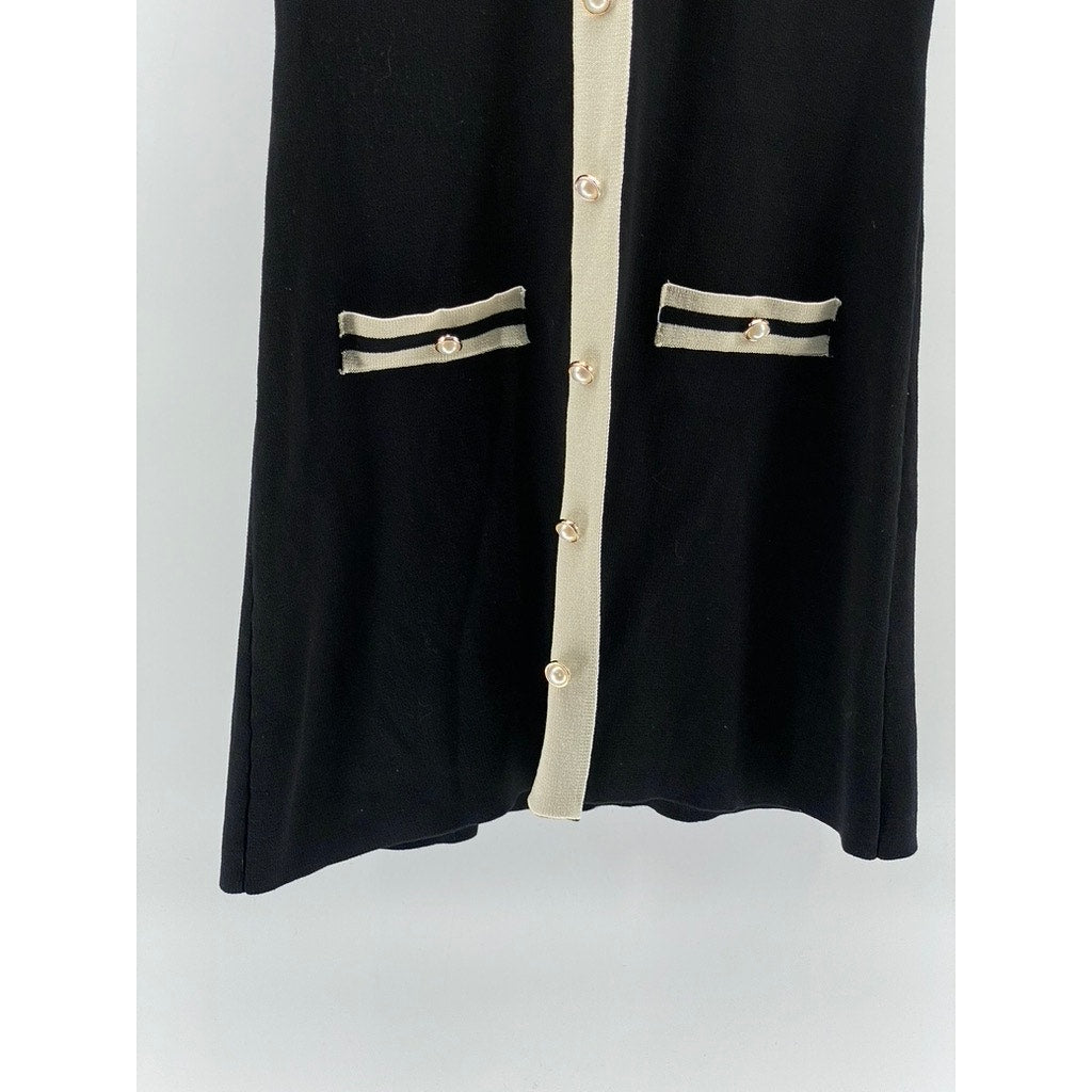 CIDER Women's Black-Beige Faux Pearl Button-Front Knit Mini Dress SZ S(US4)