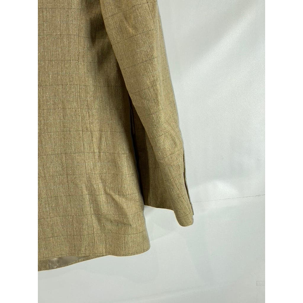 BROOKS BROTHERS Men's Tan Windowpane Silk Blend Two-Button Suit Jacket SZ 42R