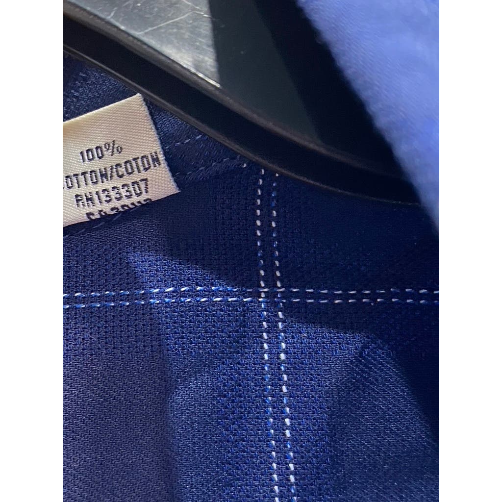 BEN SHERMAN Men's Navy Dobby Windowpane Stretch Skinny-Fit Dress Shirt SZ 16