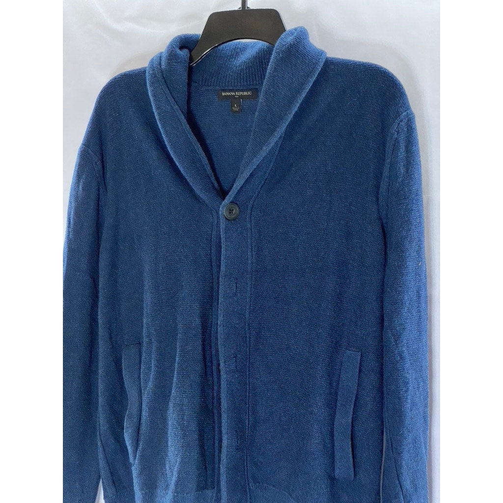 BANANA REPUBLIC Men's Blue Button front Shawl Collar Cotton Cardigan SZ L