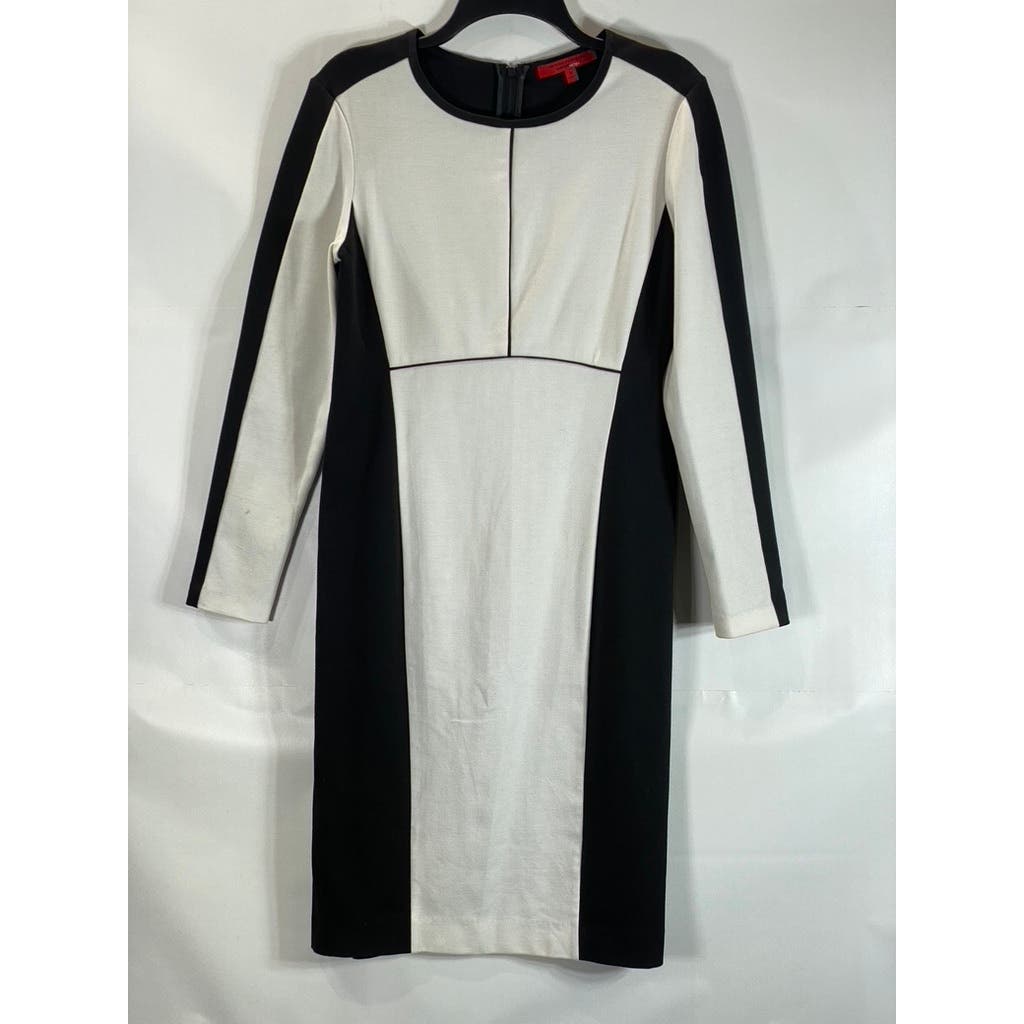NARCISO RODRIGUEZ Women's Black/White Color Block Sheath Long Sleeve Dress SZ M