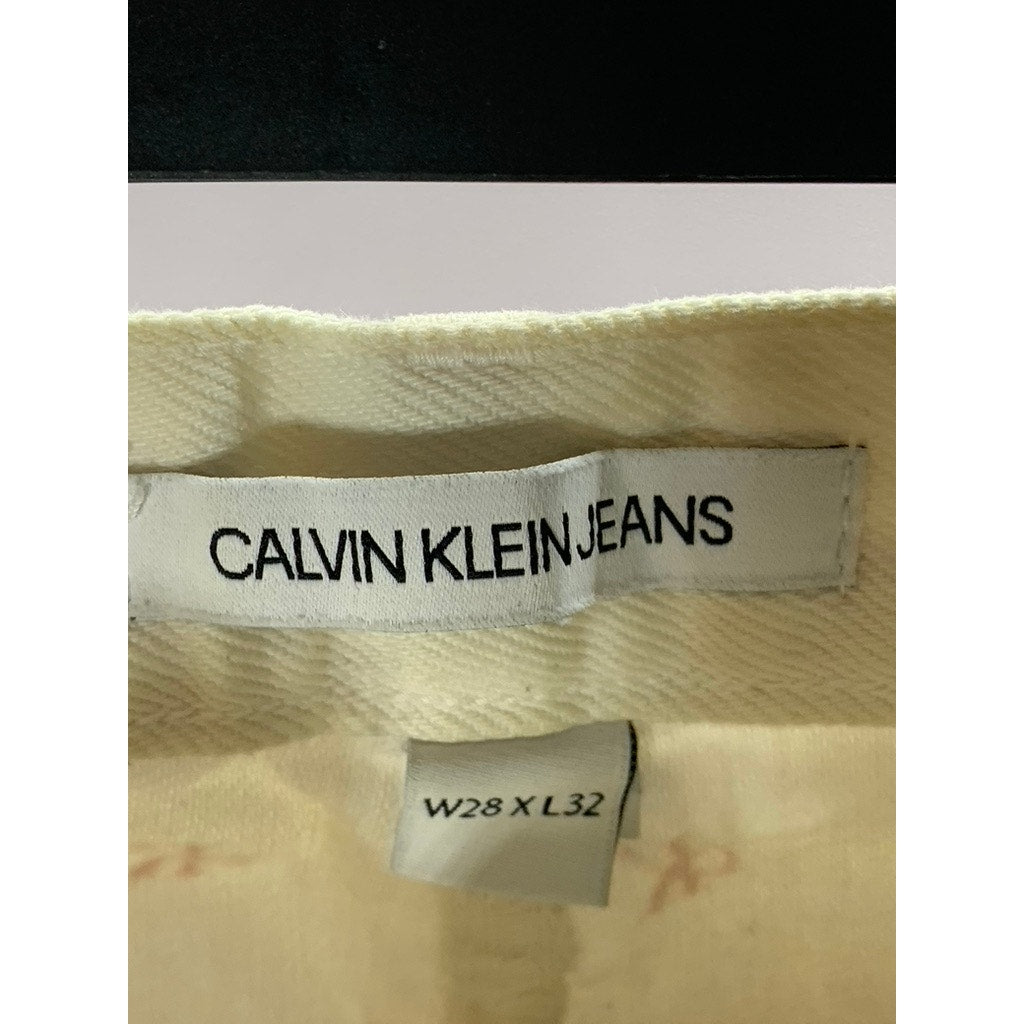 CALVIN KLEIN JEANS Women's White/Red Monogram High-Rise Straight-Leg Pants SZ 28