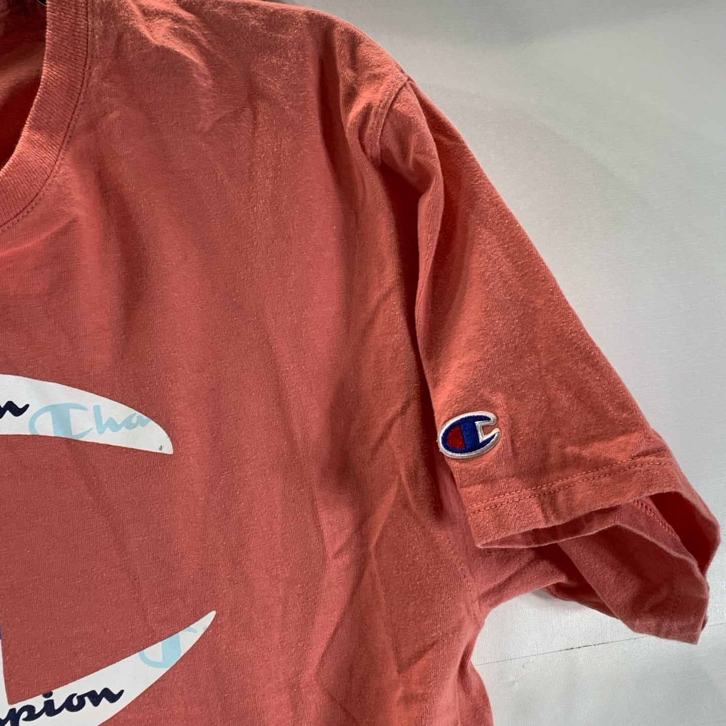CHAMPION Men's Orange Big C Script Logo Crewneck Short Sleeve T-Shirt SZ M