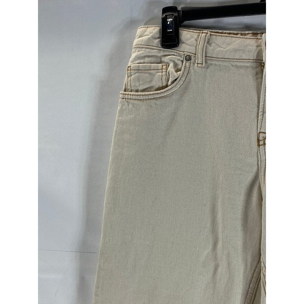 H&M DIVIDED Women's Beige Five-Pocket Wide-Leg Straight Pant SZ 4