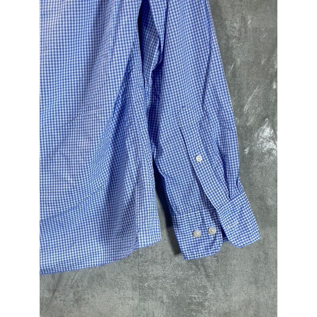 CHARLES TYRWHITT Men's Blue Gingham Slim-Fit Non-Iron Button-Up Shirt SZ S